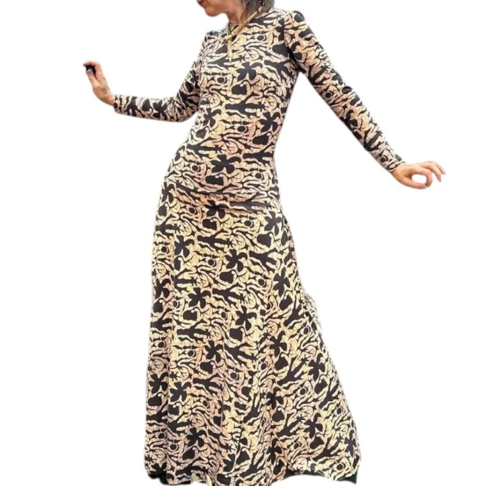 Diane Von Furstenberg A-Line Midi Dress Italy Vintage Batik - Black/Maize - 10